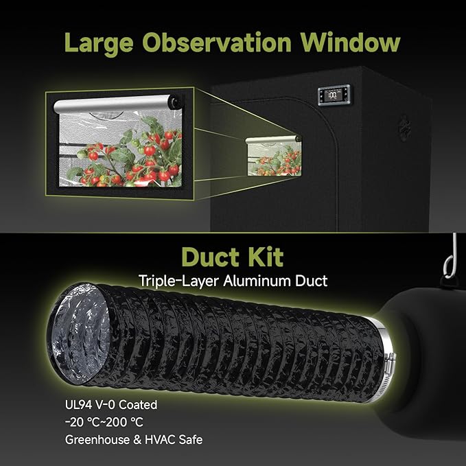 3x3 ft Grow Tent Complete Kit, All-in-One Fan with Activated Carbon Filter, 150W Full Spectrum LED Grow Light, 32"x32"x63" High-Reflective 1680D Diamond Mylar Tent and Smart Controller-1