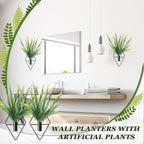 Canlierr 2 Pieces Black Wall Decor Hanging Planters with Artificial Plants Metal Hanging Vase Indoor Plants Holder Modern Geometric Wall Art for Bathroom Bedroom Living Room Decor(Boston Fern)