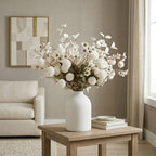 20pcs White Artificial Flowers Bulk For Vase That Look Real, White Flower Centerpiece For Table, Silk Floral Home Decor Indoor, Faux Kiku + Eucalyptus Stems + Wildflowers, Flores Blancas Artificiales