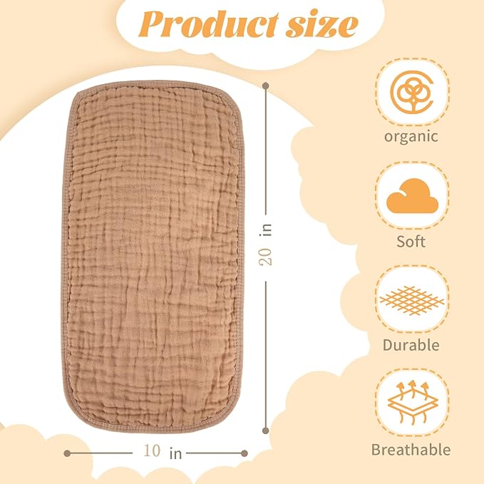 MIGIOL Baby Burp Cloths 100% Cotton Newborn Muslin Burp Cloths 10x20 inches Baby Essentials (6, White & Coffee)