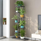 LINZINAR Plant Stand Metal 7 Tier 8 Potted Multiple Flower Pot Holder Shelf Indoor Outdoor Planter Display Shelving Unit for Patio Garden Corner Balcony Living Room, DarkGrey