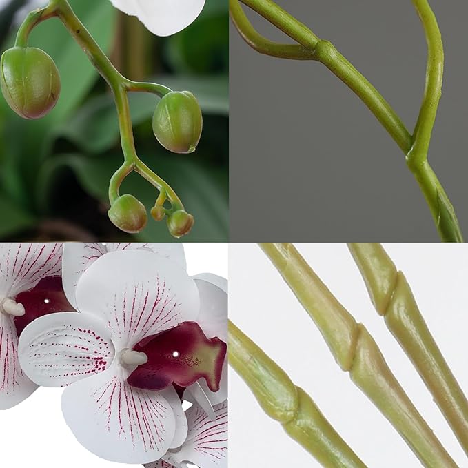 FagusHome 32 Inch Artificial Phalaenopsis Flowers 6 Pcs Artificial Orchid Flowers Stem Plants for Home Décor (White and Purpleline)