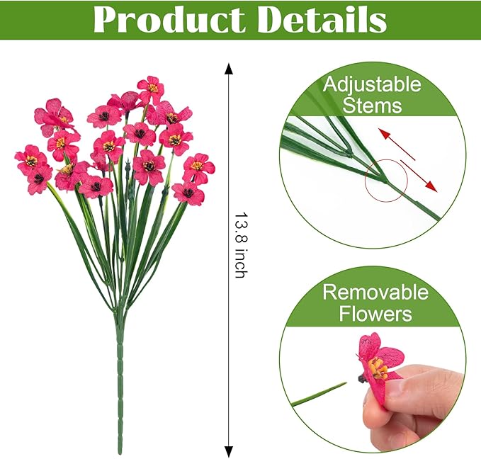 Bassion 24 Bundles Artificial Flowers for Outdoors Decoration, UV Resistant Mixed Color Silk Fake Faux Flowers Artificial Plants for Outside Window Box Porch Garden Home Decor