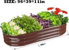 Rakukiri Raised Garden Bed GRS Certified Galvanized Planter Box Outdoor, 8ft Oval Rot-Resistant Metal Garden Bed Planter, Recycled Material Planter for Vegetables Flowers Herbs (Brown)