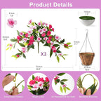Hommyea Artificial Fake Hanging Flowers Plants Basket for Outdoors Outside Decoration UV Resistant Faux Silk Flowers Look Real Plastic Flowers for Spring Planters Home Porch Patio Garden Decor