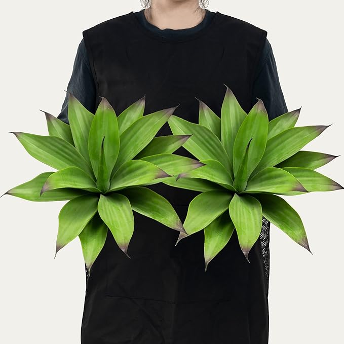 Ttranewsoo Fake Plants Artificial Agave Plants,Large UV Resistant Fake Agave Planters for Indoor and Outdoor Decorating Tropical Plant Succulents Greenery Indoor Decor13.8 (2Pack, Dark Green)