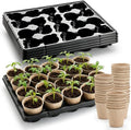 RooTrimmer 3.15 Inch Peat Pots 100 Pcs with 20 Cell Seedling Trays 5 Pcs, Biodegradable Seed Starter Pots with Drainage, Reusable Nursery Tray for Seed Starting Indoor Gardening Propagation Kit 5 Sets