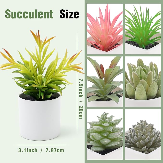 7 Pack Small Fake Plants Artificial Succulent Plants Assorted Mini Faux Succulent Decoration Greenery for Living Room Home Office Shelf