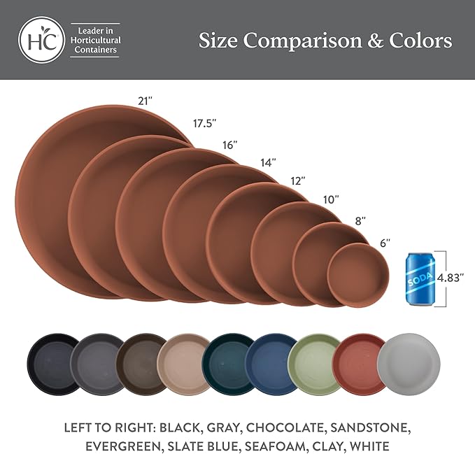 The HC Companies 12 Inch Classic Round Plant Saucer, Lightweight UV-Resistant Plastic Outdoor & Indoor Flower Pot Tray, 2-Pack Plant Pot Trays for Garden & Home Decor, Sandstone