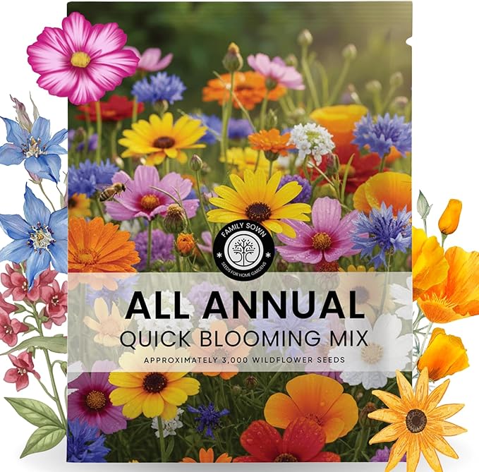 All Annual Quick Blooming Mix - 3,000 Flower Seeds for Planting - Wildflower Mix - 5 Gram Pouch