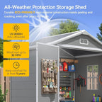 Aoxun 6x4 FT Outdoor Storage Shed with Built-in Magnetic Suction Light, Plastic Garden Resin Shed with Floor, Outdoor Storage with Lockable Door for Bike, Tools, Garbage Can, Grey