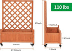 2 Pcs Wooden Planter Boxes with Trellis: Four Universal Wheels for Easy Mobility, 37.6" H x 27.5" W x 13" D,Perfect for Outdoor Climbing Plants on Patios, Balconies & Gardens