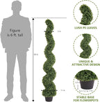 THE BLOOM TIMES 5ft Spiral Topiary Trees Artificial Outdoor Set of 2, Faux Boxwood Plants Outside - All-Year Green Fake Twisted Tree for Garden Front Porch Planter Decor 5 Foot