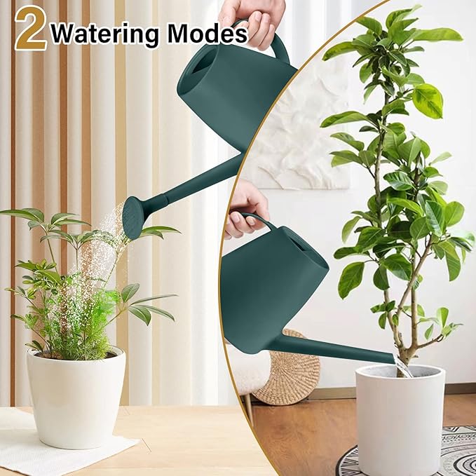 Pro Grip Plastic Watering Can - for Indoor and Outdoor House Plant Garden - with Long Spout - 1/2 Gallon - Blackish Green