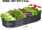 Rakukiri Raised Garden Bed GRS Certified Galvanized Planter Box Outdoor, 8ft Oval Rot-Resistant Metal Garden Bed Planter, Recycled Material Planter for Vegetables Flowers Herbs (Grey)