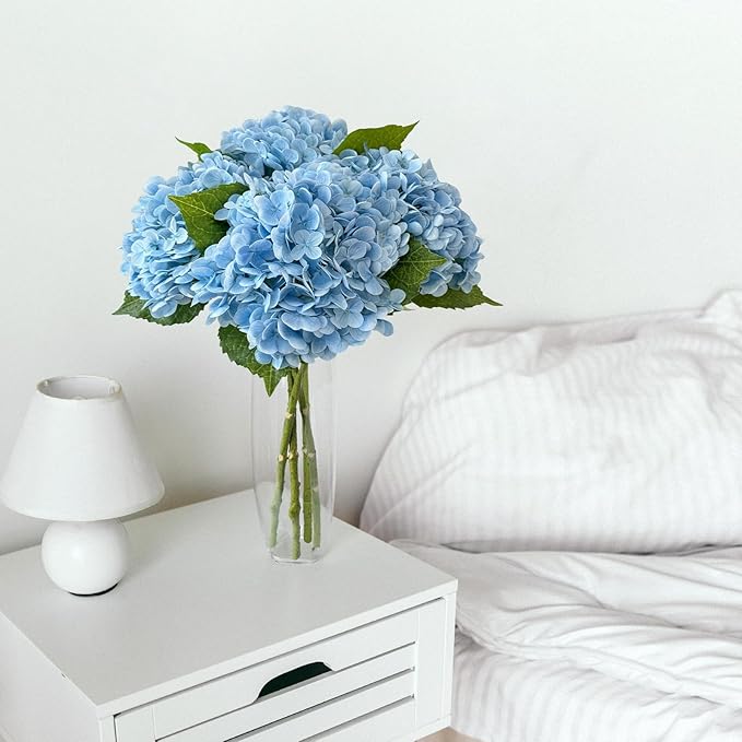 ZYTUYO 4 Pcs Real Touch Light Blue Hydrangeas Artificial Flower 21'' Realistic Faux Latex Hydrangeas Flower for Home Decor Kitchen Living Room Spring Table Wedding Xmas Arrangement