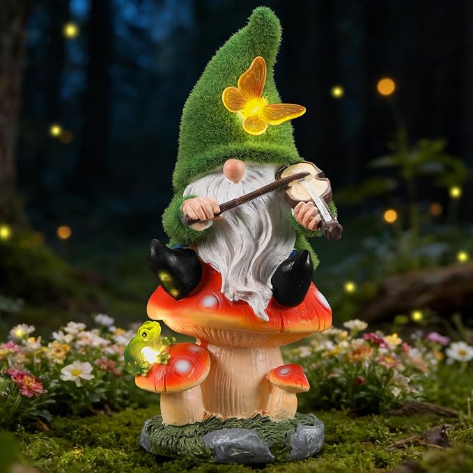 Solar Gnomes Garden Statue Decor for Mother's Father's Day,Gnome Figurines with LED Light for Garden Decorations for Patio Lawn Balcony Fairy Gardens Housewarming Gifts for Women Mom Grandma