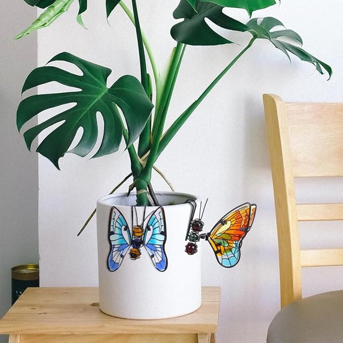 Totority Metal Butterfly Plant Pot Hangers 3Pcs Decorative Glass Flower Pot Hugger Figurines - Unique Outdoor Planter Ornaments & Indoor Garden Art Accessories - Stained Glass Style Present