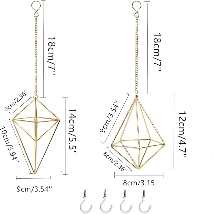 4Pcs Hanging Metal Air Plant Holder with Chain Mini 2 Style Tillandsia Geomitric Airplants Hanger Air Fern Cage Decor for Home and Office