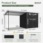 Aoxun 7x6FT Outdoor Storage Shed & Hardtop Canopy Gazebo Combo | 13.3x5.6FT Metal Lean to Shed, 2-in-1 Garden Bike Shed for Patio, Backyard, Deck, Black