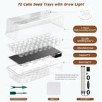 72 Cells Seed Starter Tray Self Watering, Seed Starter Kit with Grow Light, Full Spectrum with 5 Dimmable Brightness & Timer, Indoor Plant Grow Tray for Beginners & Seasoned Gardeners, Gardening Gifts