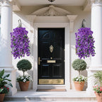Artificial Flowers for Outdoors Fake Purple Morning Glory Hanging Flower Decoration, 2Pcs Realistic Faux Plants Petunias Long Trailing Vines,Spring Decor for Porch Patio Balcony Planter Yard