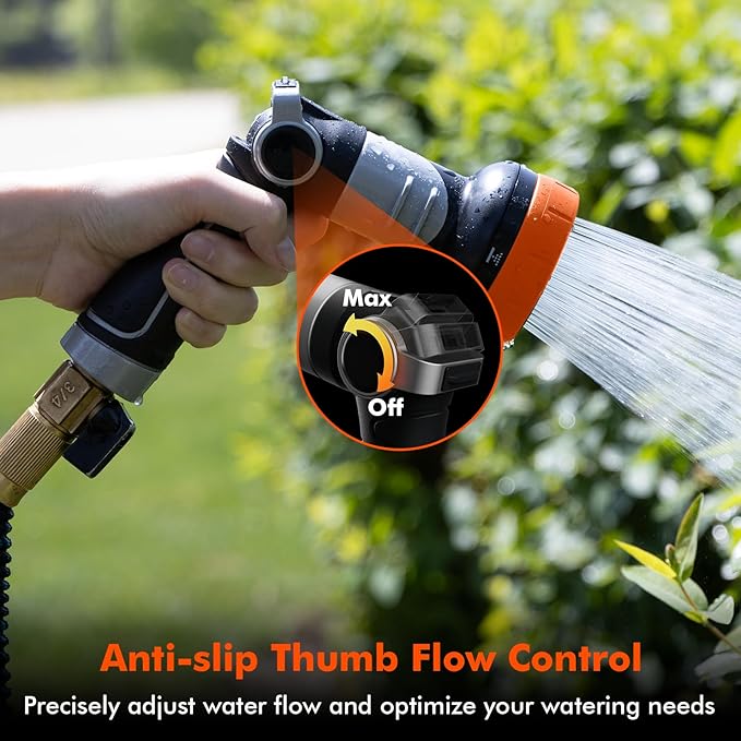RESTMO Multi-Angle Garden Hose Nozzle with Sprinkler Function, Heavy Duty Water Hose Nozzle with 4 Spray Patterns, Magic Twist and Thumb Flow Control for Garden Watering, Car Washing & Yard, Orange
