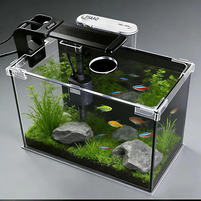 FS&AQ 2.5 Gallon Betta Fish Tank with Filter Light and Lid Small Aquarium Starter Kit Perfect for Desktops Offices or Beginners