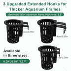 2PCS Upgraded Large Aquarium Plant Holder with 1.57" Extension Hooks and Suction Cups, Aquatic Plant Holder for Fish Tank Aquaponic Plants Cultivation and Aquascape Accessories, Black