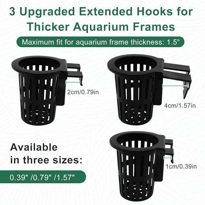 2PCS Upgraded Large Aquarium Plant Holder with 1.57" Extension Hooks and Suction Cups, Aquatic Plant Holder for Fish Tank Aquaponic Plants Cultivation and Aquascape Accessories, Black