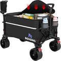 ROSONG Collapsible Wagon Cart with Wheels Foldable - Folding Utility Heavy Duty Wagons Carts for Grocery Sports Garden Shopping Camping Wheelbarrows (Black with Cover, 120L)