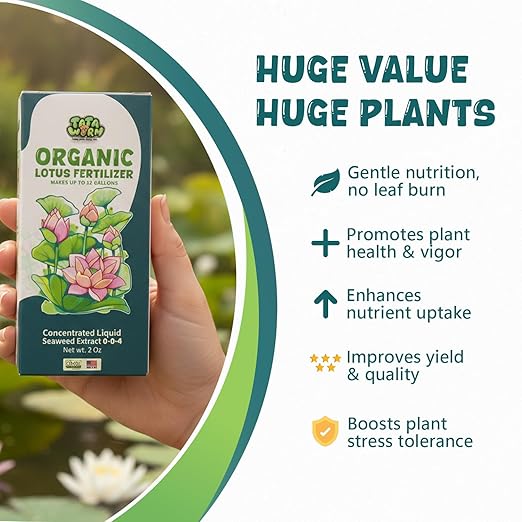 Organic Lotus Fertilizer, OMRI Listed Liquid Seaweed Extract for Water Lilies Aquatic Pond Plants, 2oz Concentrated Nutrient Boost Plant Food for Blooming Vibrant Growth