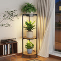 iDavosic.ly 3 Tier Plant Stand Indoor with Grow Light, 30 Inch Tall Vertical Corner Metal Flower Heavy Duty Pot Holder Shelf, Modern Black & Rustic Brown - Round