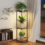 iDavosic.ly 3 Tier Plant Stand Indoor with Grow Light, 30 Inch Tall Vertical Corner Metal Flower Heavy Duty Pot Holder Shelf, Modern Black & Rustic Brown - Round