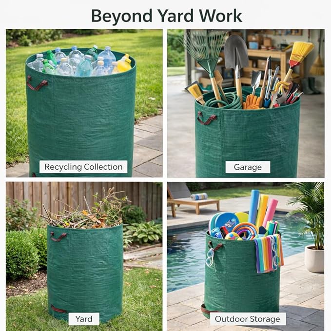 Gardzen 3-Pack 72 Gallon Yard Waste Bags, Reusable Heavy Duty Collapsible Garden Leaf Bags with Plastic Ring, Stand-Up Yard Waste Bin for Leaves, Lawn Debris & Grass Clippings
