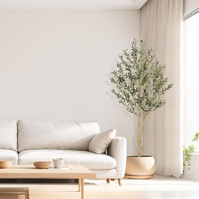 Realead 6ft Faux Olive Tree, Tall Olive Tree Plants, Fake Potted Olive Silk Tree, Artificial Olive Trees for Modern Home Office Living Room Floor Decor Indoor