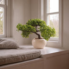 9.5 Inch Artificial Bonsai Tree with Ceramic Pot - Decorative Fake Plant for Home Office Living Room Window Sill, Fake Plants for Year-Round Decoration（White）
