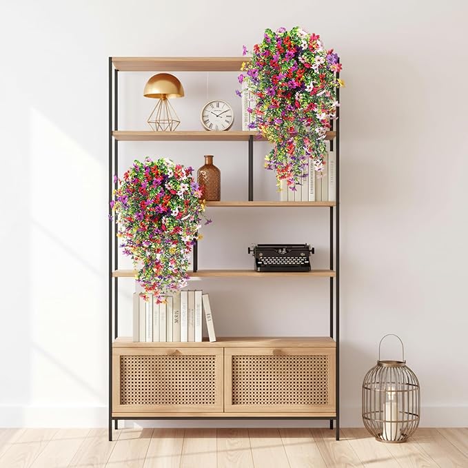 CEWOR 4pcs Artificial Hanging Flowers Plants for Outdoor, Fake Flowers Faux Silk Daisy with Eucalyptus, UV Resistant Realistic Faux Flower for Outside Indoor Home Porch Patio Decor, Multicolor