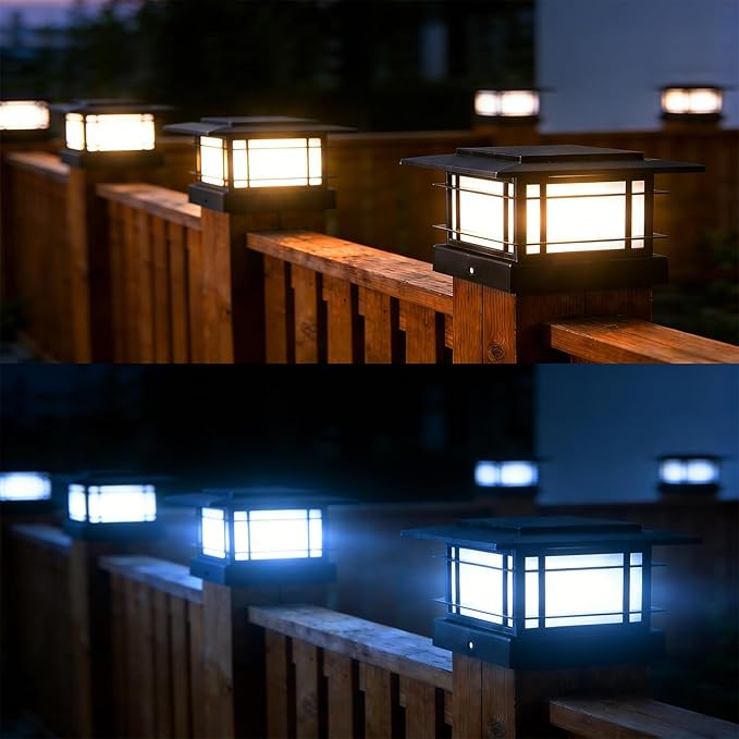 Dynaming 4x4 Solar Post Cap Lights Outdoor with 2 Color Modes, Fence Post Solar Lights Black Shell Fit for Vinyl/Wooden Posts, High Brightness SMD LED Lighting Decor for Garden Deck Patio, 12 Pack