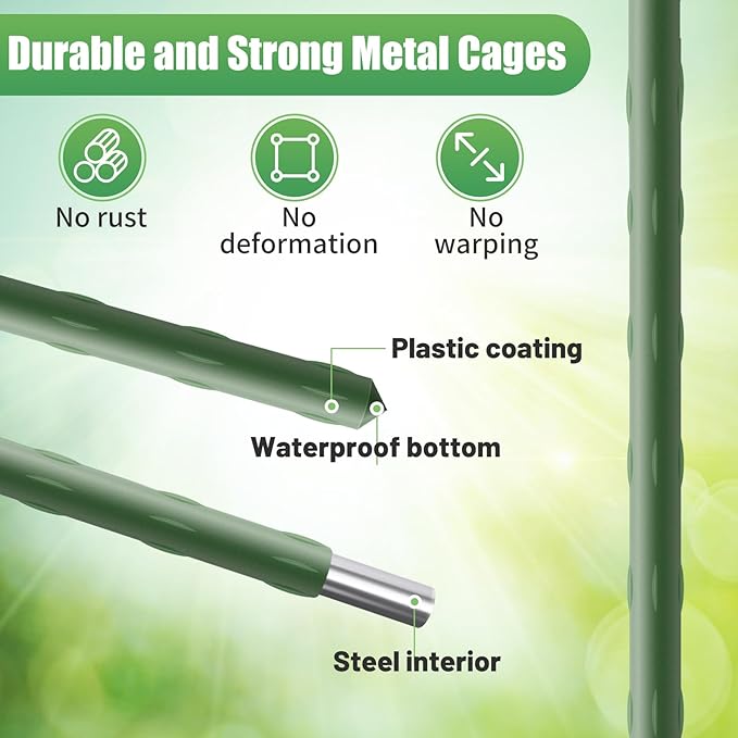 2 Sets Tomato Cages with 10-Gallon Sturdy Grow Bags, 48.5" Planter Support Trellis Pots Kit for Garden, Flowers Vegetable Cages for Cucumbers Eggplants Vertical Climbing Plants Vines