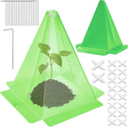 20 Pack Garden Cloches for Plants, Green Reusable Bell Plant Cover, Plastic Small Plant Seedling Protector with 40pcs Metal Stakes, Mini Greenhouse Against Sun, Frost, Snails, Birds, 7.8" x 11"