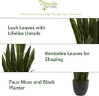 Nearly Natural 35in Artificial Snake Plant, Sansevieria Faux Greenery with Black Planter for Indoor Home Office Decor, Low Maintenance