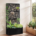 Outvita Metal Planter Box with Trellis, 71’’ x 36’’ x 16’’ Raised Garden Bed with Drainage Holes for Climbing Plants, Vegetables, Vines, Privacy Planters for Patio (Black)