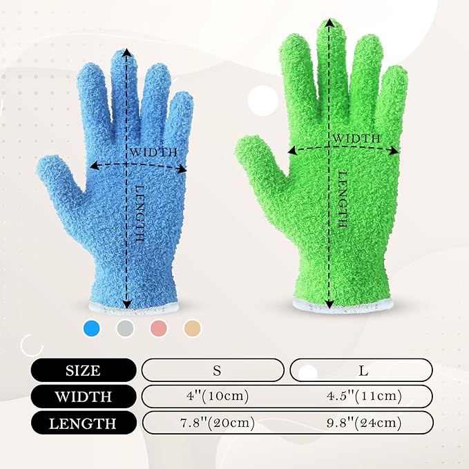 Evridwear Microfiber Dusting Gloves, Dusting Cleaning Glove for Plants, Blinds, Lamps and Small Hard to Reach Corners, 2 Pairs (Blue S/M)