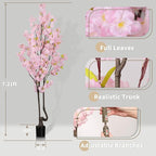 Artificial Pink Cherry Blossom Tree 7ft(84in) Faux Floor Green Plant for Indoor Decor Natural Potted Tree Realistic Cherry Flowers Wood Trunk for Home Living Room,Office Perfect Housewarming Gift