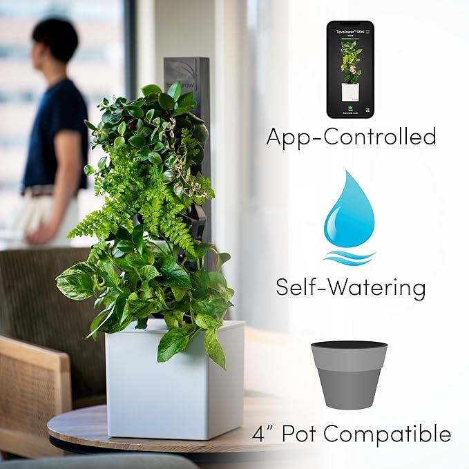 Tevatower Mini Smart Self-Watering Indoor Garden System - 3-Tier 4-Inch Planter Pot for Herbs, Flowers and Indoor Plants, Compact Smart Planter for Home Kitchen Office - Sangria Red