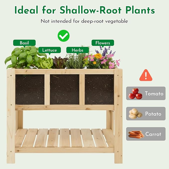 ketive Raised Garden Bed with Transparent Acrylic Side Panels, Elevated Wooden Planter Box with Shelf for Vegetables, Herbs & Flowers,Outdoor Raised Garden Planter for Patio, Balcony & Backyard