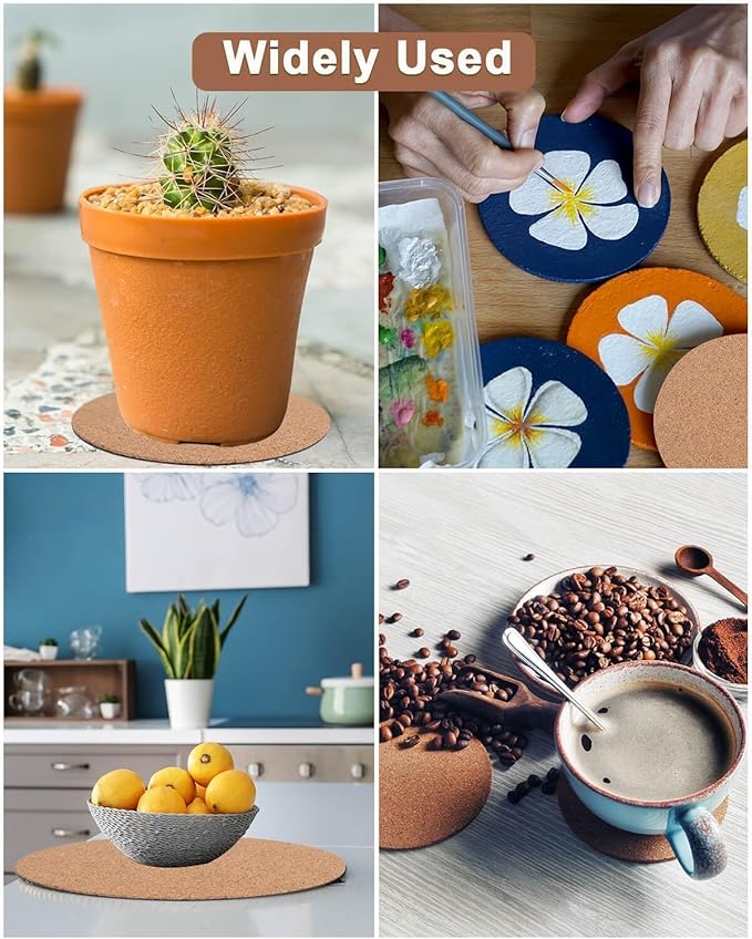 vensovo 12 Pcs Cork Plant Coasters & Saucers 4/6/8 Inch – Absorbent Round Mats for Indoor Flower Pots, Planters, Houseplants, Surface Protector for Table & Floor
