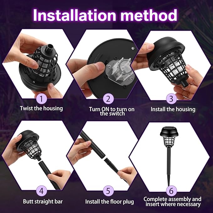 Qualirey 4 Pcs Solar Bug Zapper Waterproof Outdoor Mosquito Zapper Mosquito Killer and Lighting Bug Repellent Lamp for Indoor Outdoor Use Garden Patio (Vintage Black,Plastic)