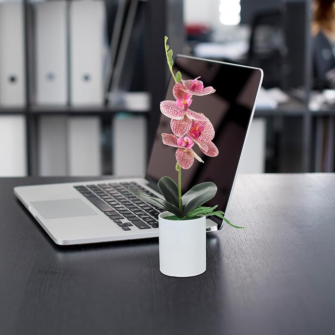 VILLCASE Artificial Orchid Bonsai Plant, Realistic Simulation Potted Flower in Purple, Faux Orchid Tabletop Decoration for Home Office Living Room